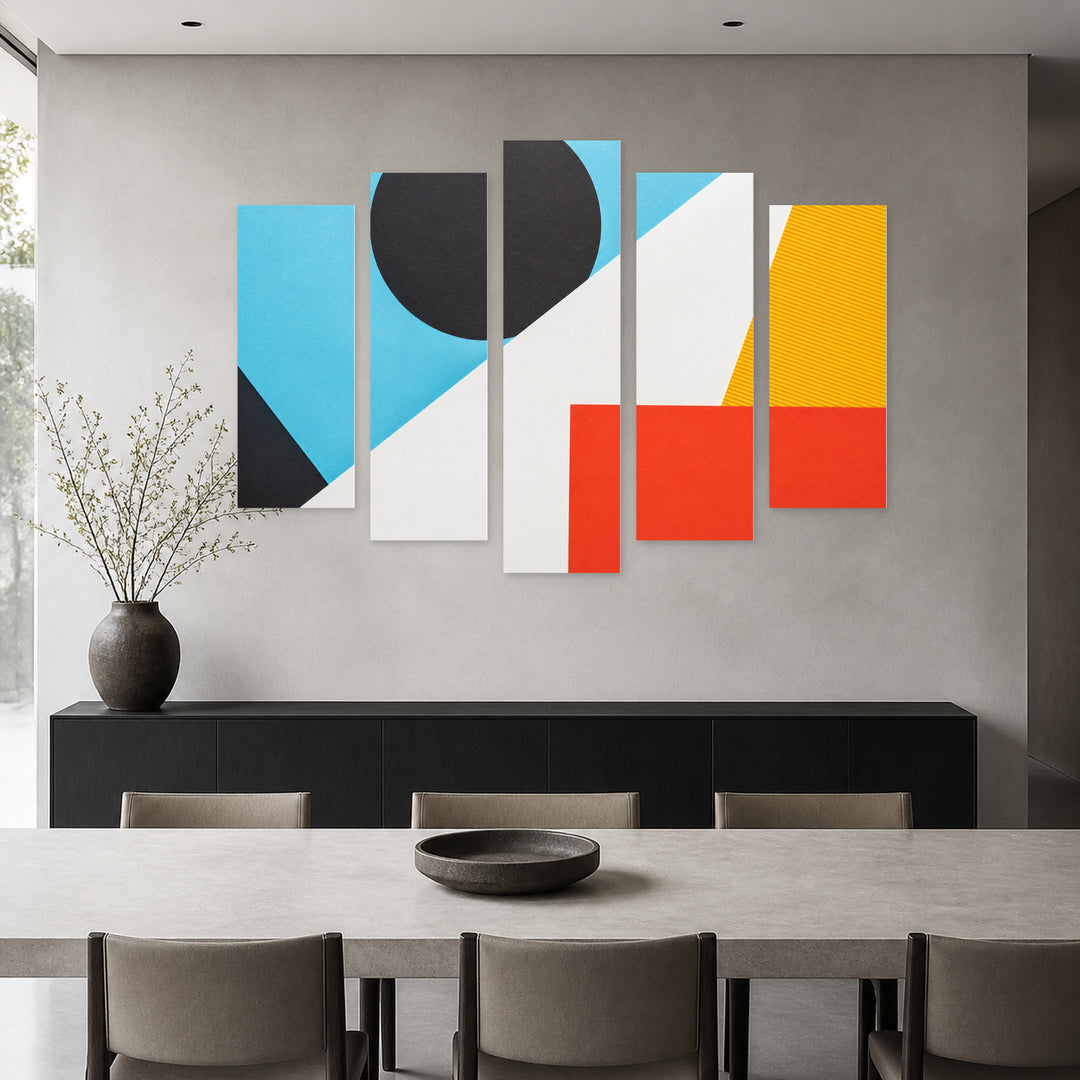 Colorful Abstract Geometric Background Modern Composition — five-panel wall art in frontal interior | 5wallart 54498 M3