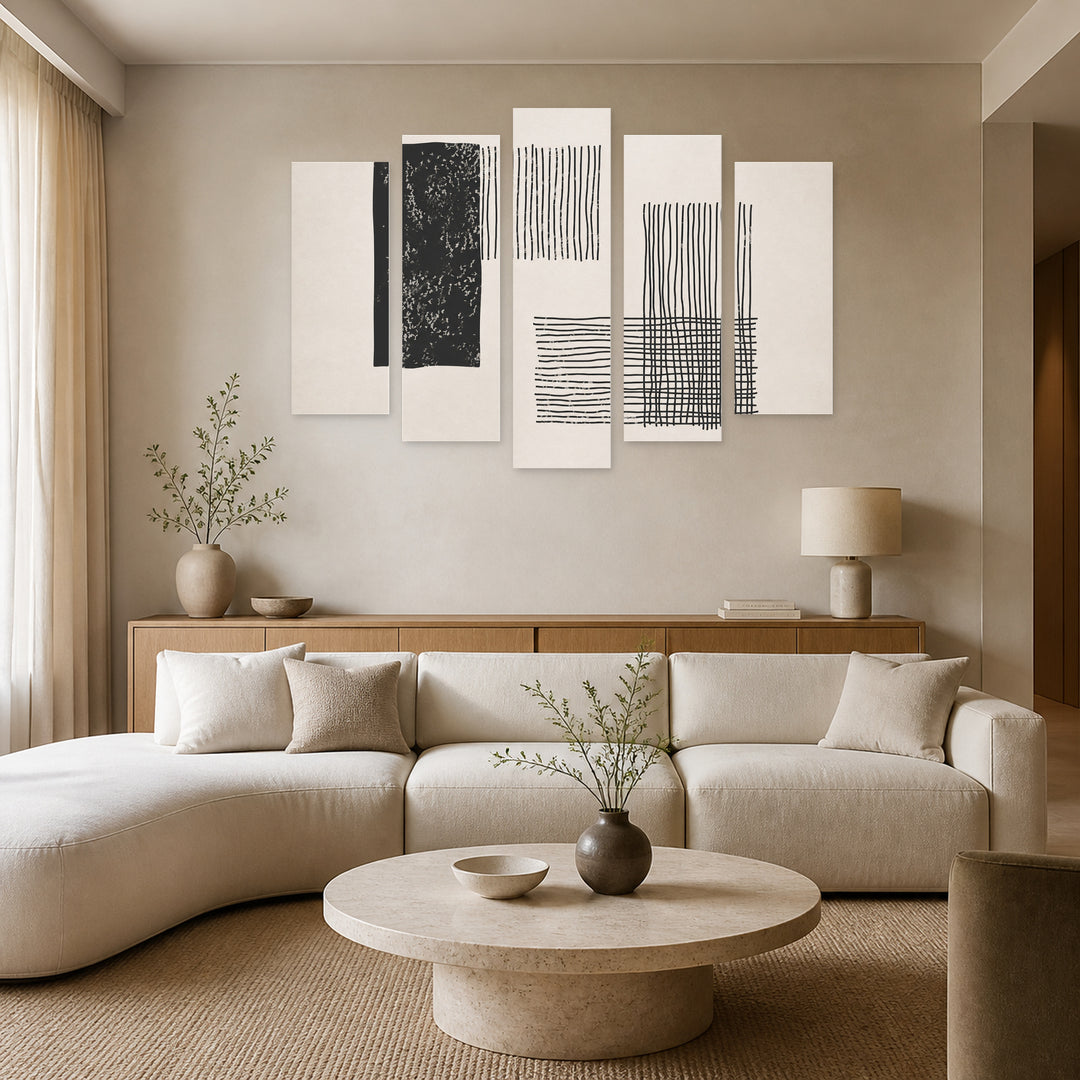 Abstract Composition Modern Composition — five-panel wall art in frontal interior | 5wallart 54499 M3