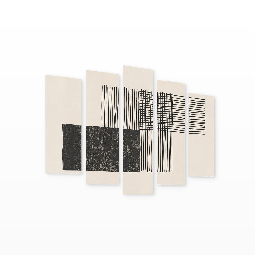 Fashionable Abstract Composition with Geometric Rhythm — five-panel wall art on white background in perspective | 5wallart 54500 M1
