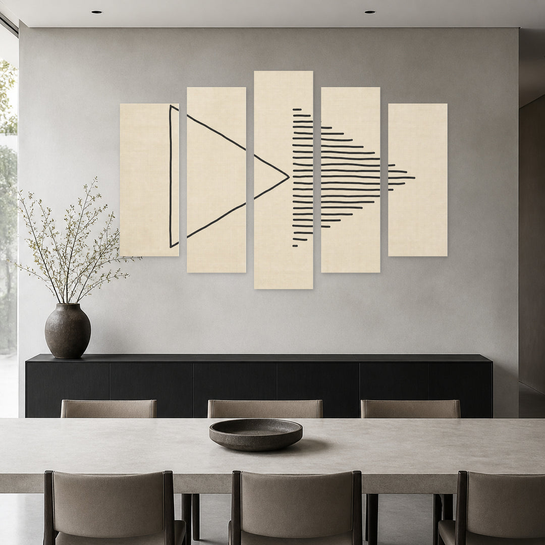 Abstract Creative Composition with Geometric Rhythm — five-panel wall art in frontal interior | 5wallart 54504 M3
