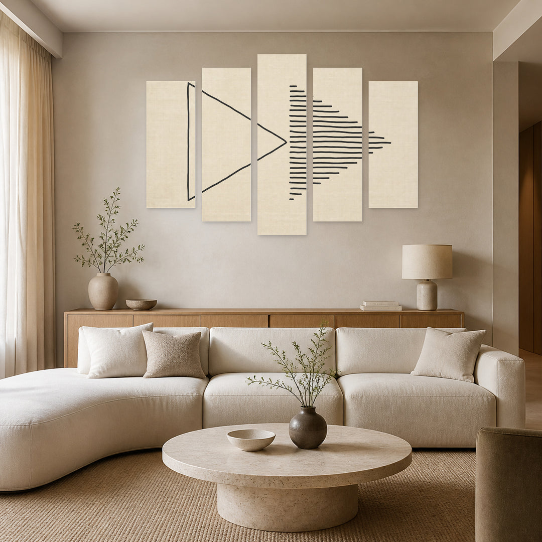 Abstract Creative Composition with Geometric Rhythm — five-panel wall art in alternate frontal interior | 5wallart 54504 M4