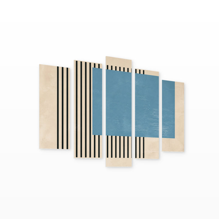 Minimalist Abstract Design with Geometric Rhythm — five-panel wall art on white background in perspective | 5wallart 54507 M1