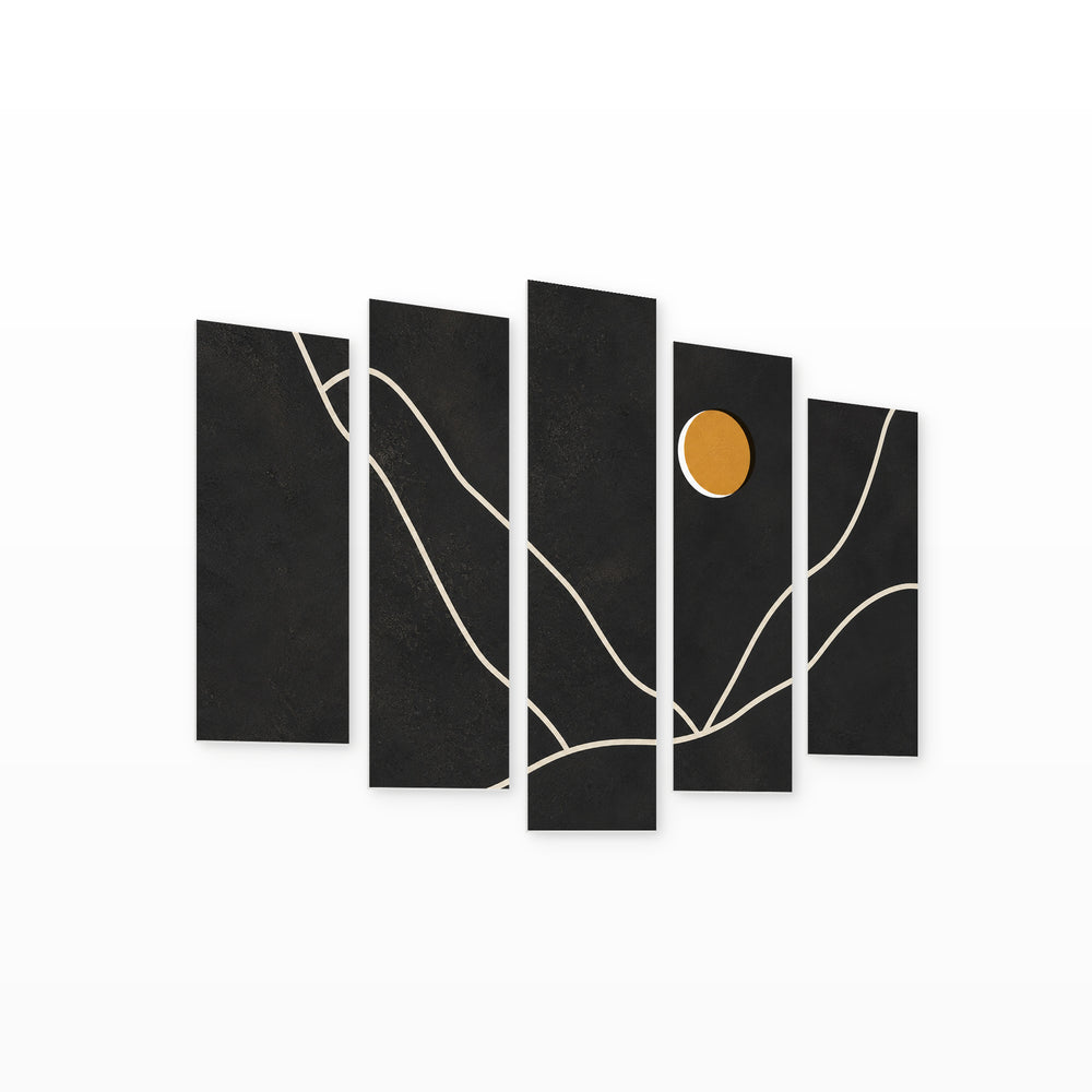 Abstract Contemporary Collage in Vivid Color — five-panel wall art on white background in perspective | 5wallart 54509 M1