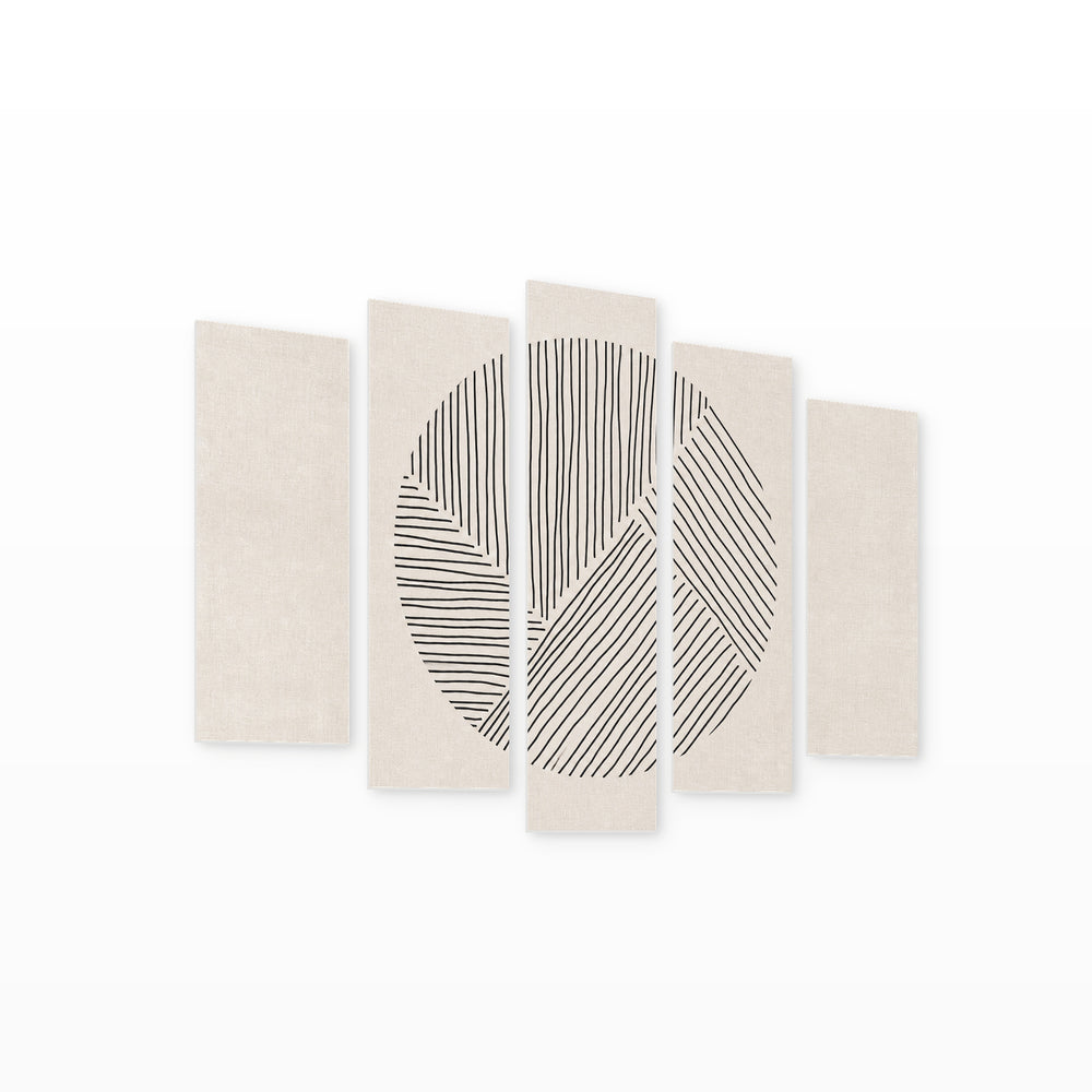 Minimalist Composition with Geometric Rhythm — five-panel wall art on white background in perspective | 5wallart 54510 M1