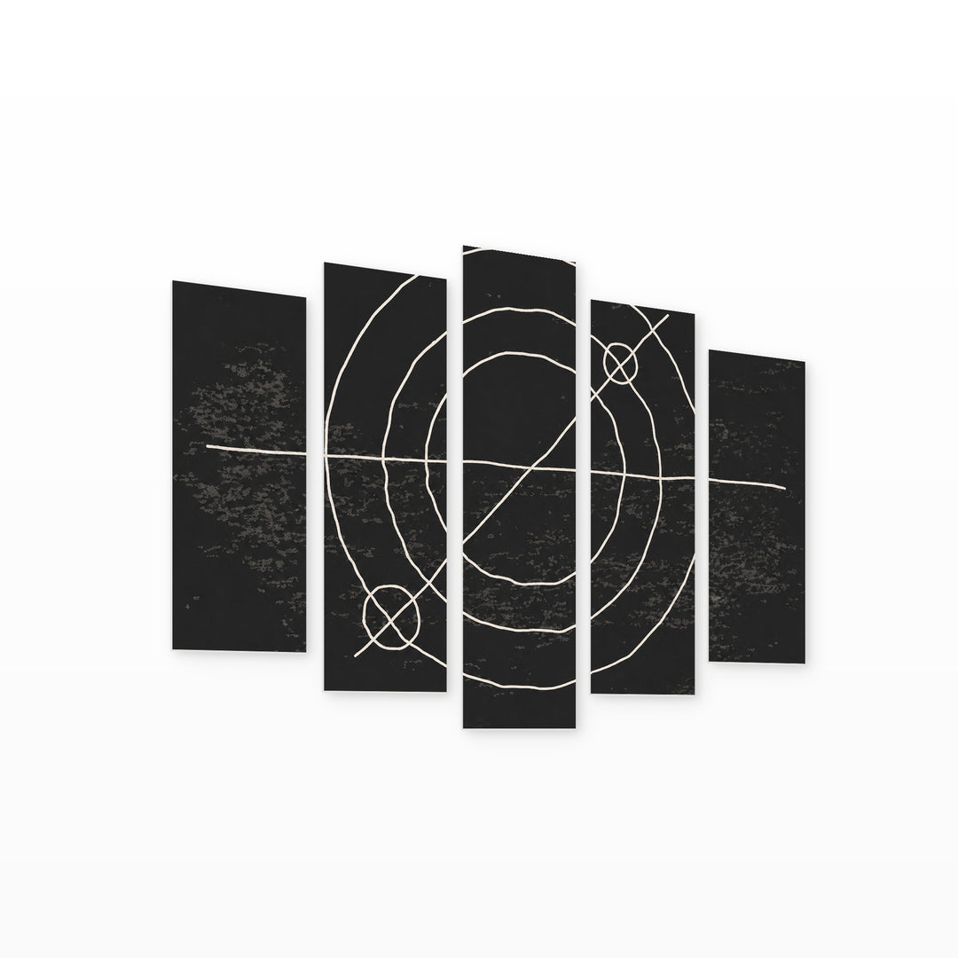 Minimalist Composition with Geometric Rhythm II — five-panel wall art on white background in perspective | 5wallart 54513 M1