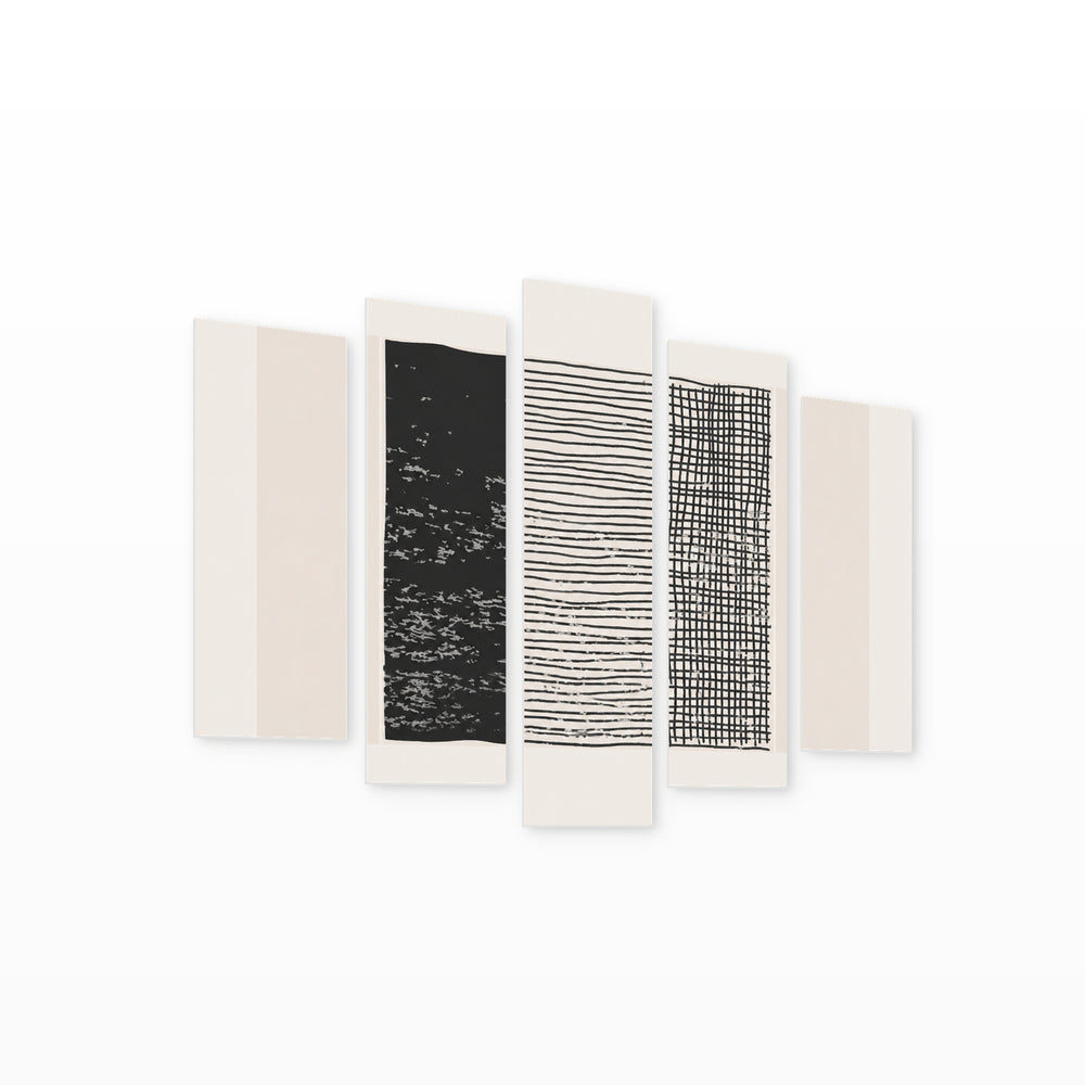 Abstract Aesthetic Composition with Geometric Rhythm — five-panel wall art on white background in perspective | 5wallart 54514 M1