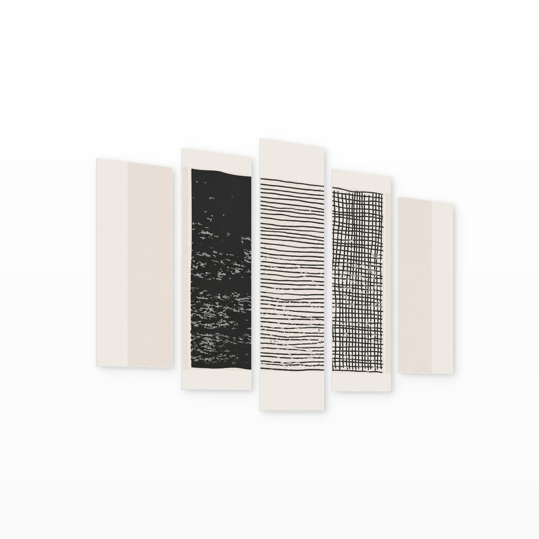 Abstract Aesthetic Composition with Geometric Rhythm — five-panel wall art on white background in perspective | 5wallart 54514 M1