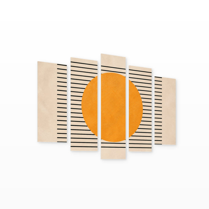 Abstract Sun Modern Composition — five-panel wall art on white background in perspective | 5wallart 54515 M1