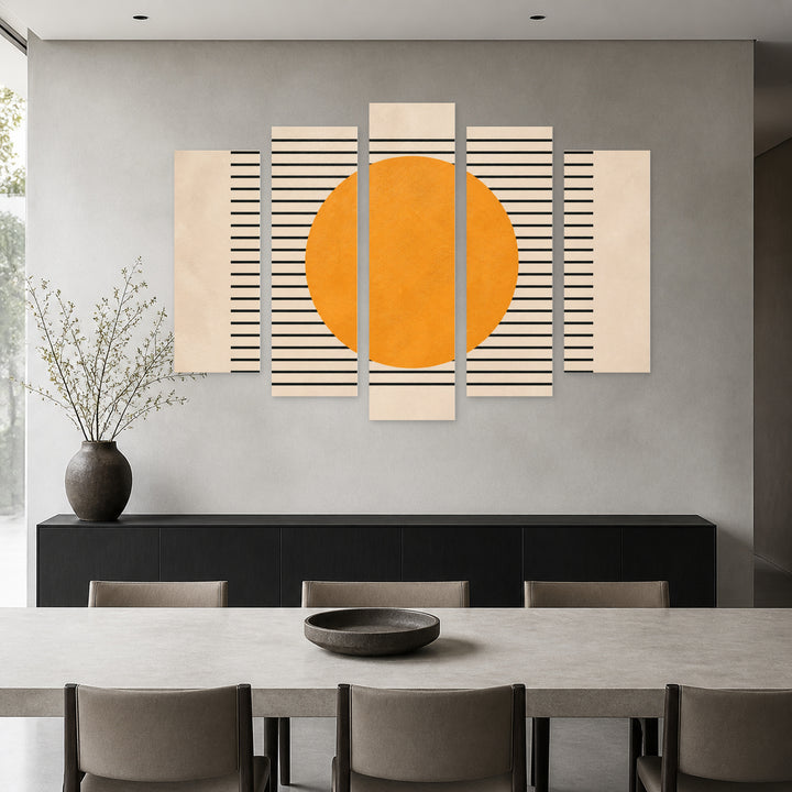 Abstract Sun Modern Composition — five-panel wall art in alternate frontal interior | 5wallart 54515 M4