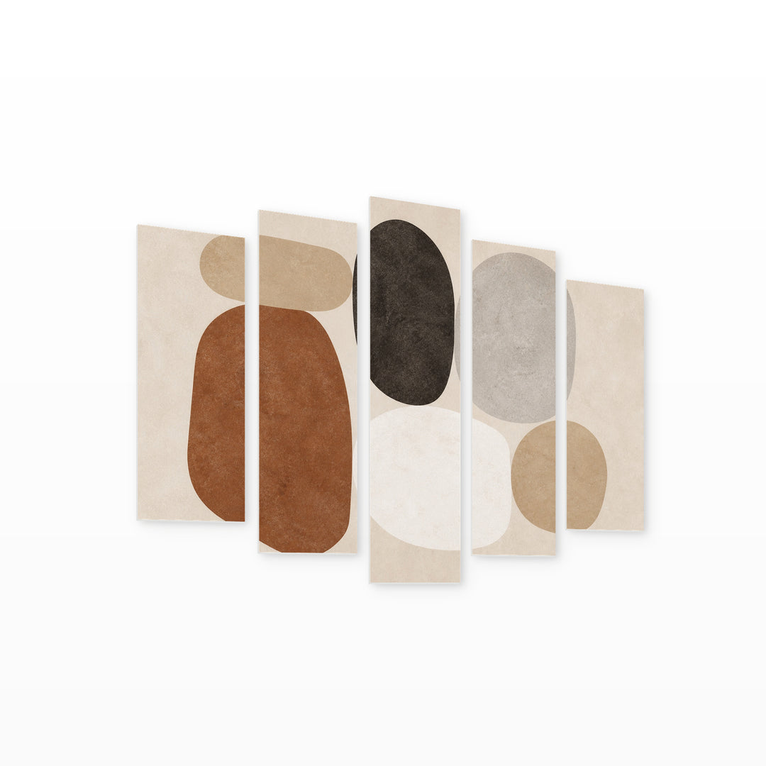 Abstract Composition of Organic Shapes with Geometric Rhythm — five-panel wall art on white background in perspective | 5wallart 54517 M1