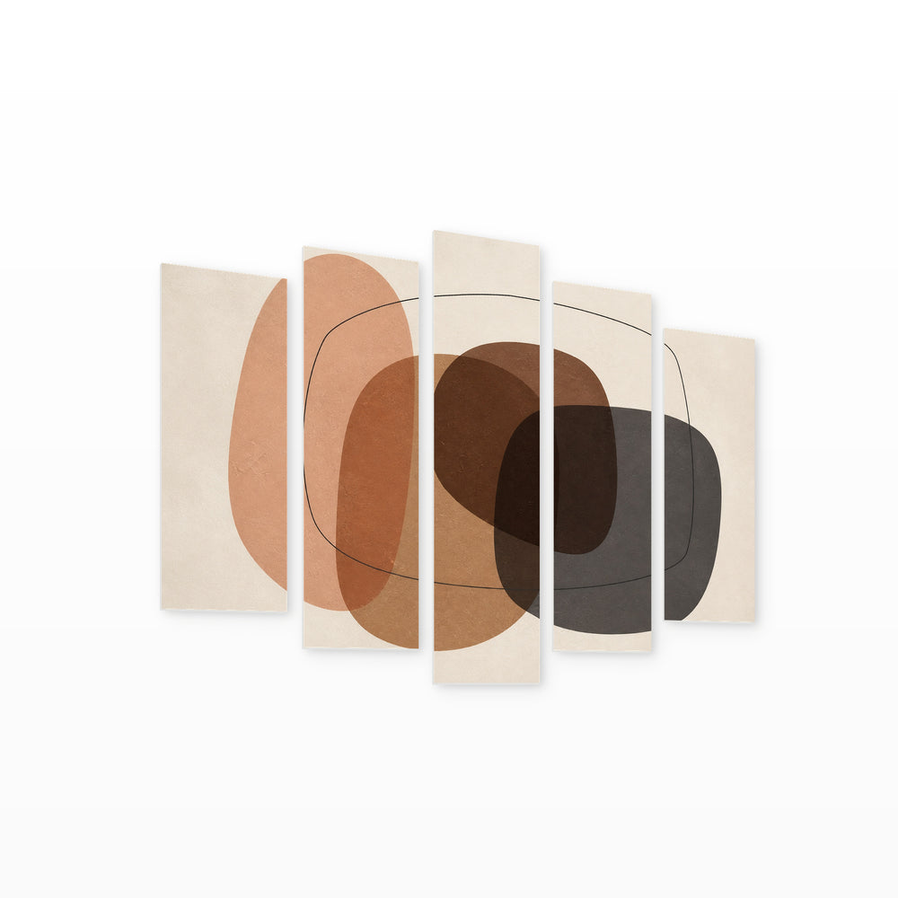 Abstract Organic Shapes with Geometric Rhythm — five-panel wall art on white background in perspective | 5wallart 54518 M1