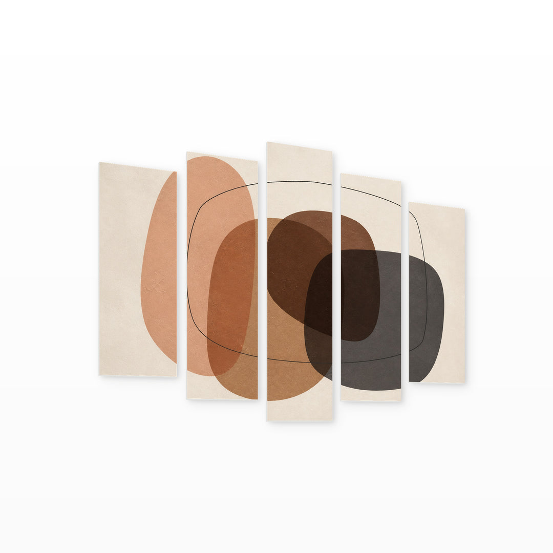 Abstract Organic Shapes with Geometric Rhythm — five-panel wall art on white background in perspective | 5wallart 54518 M1