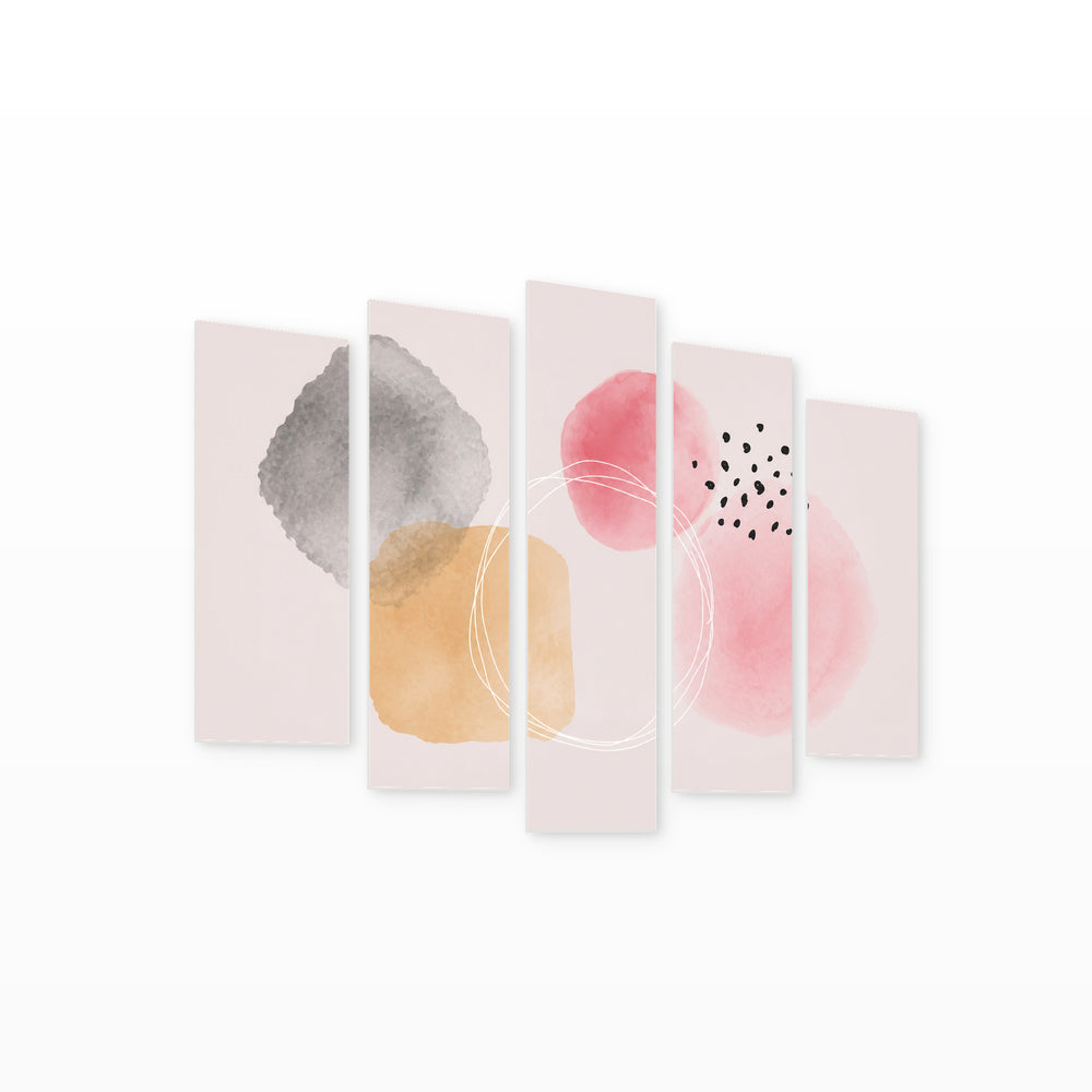 Abstract Shapes with Geometric Rhythm — five-panel wall art on white background in perspective | 5wallart 54519 M1
