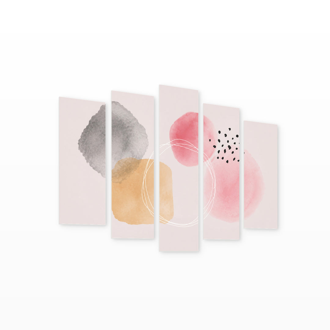 Abstract Shapes with Geometric Rhythm — five-panel wall art on white background in perspective | 5wallart 54519 M1
