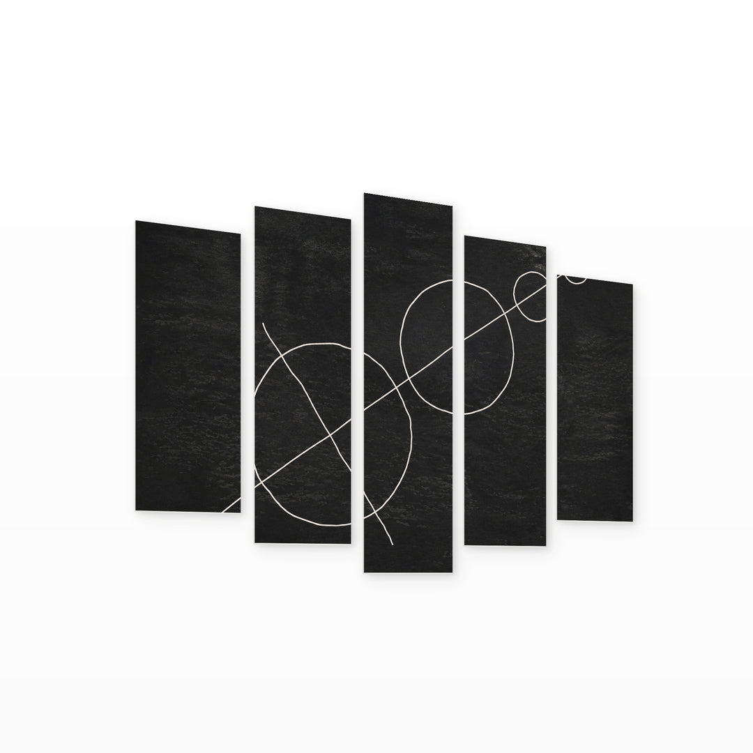 Abstract Composition with Circles with Geometric Rhythm — five-panel wall art on white background in perspective | 5wallart 54520 M1