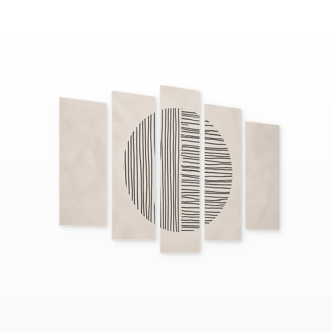 Abstract Lines in Serene Light II — five-panel wall art on white background in perspective | 5wallart 54521 M1