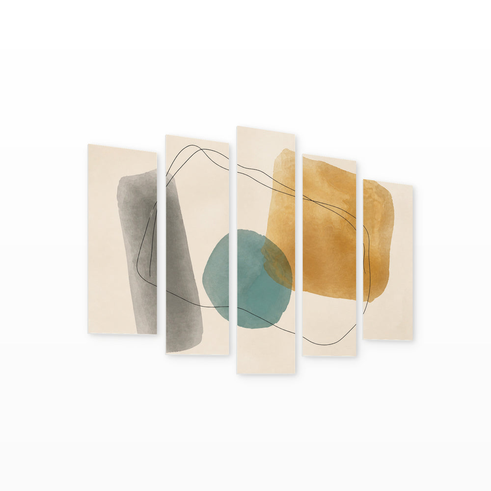 Abstract Minimalism with Geometric Rhythm — five-panel wall art on white background in perspective | 5wallart 54526 M1