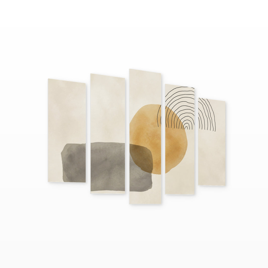 Abstract Sun Design Modern Composition — five-panel wall art on white background in perspective | 5wallart 54528 M1