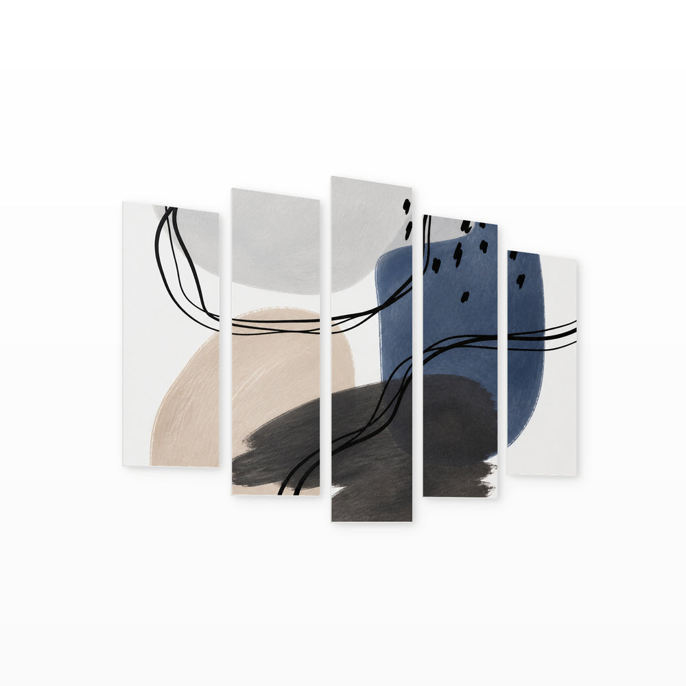 Pastel and Geometric Shapes in Serene Light — five-panel wall art on white background in perspective | 5wallart 54529 M1