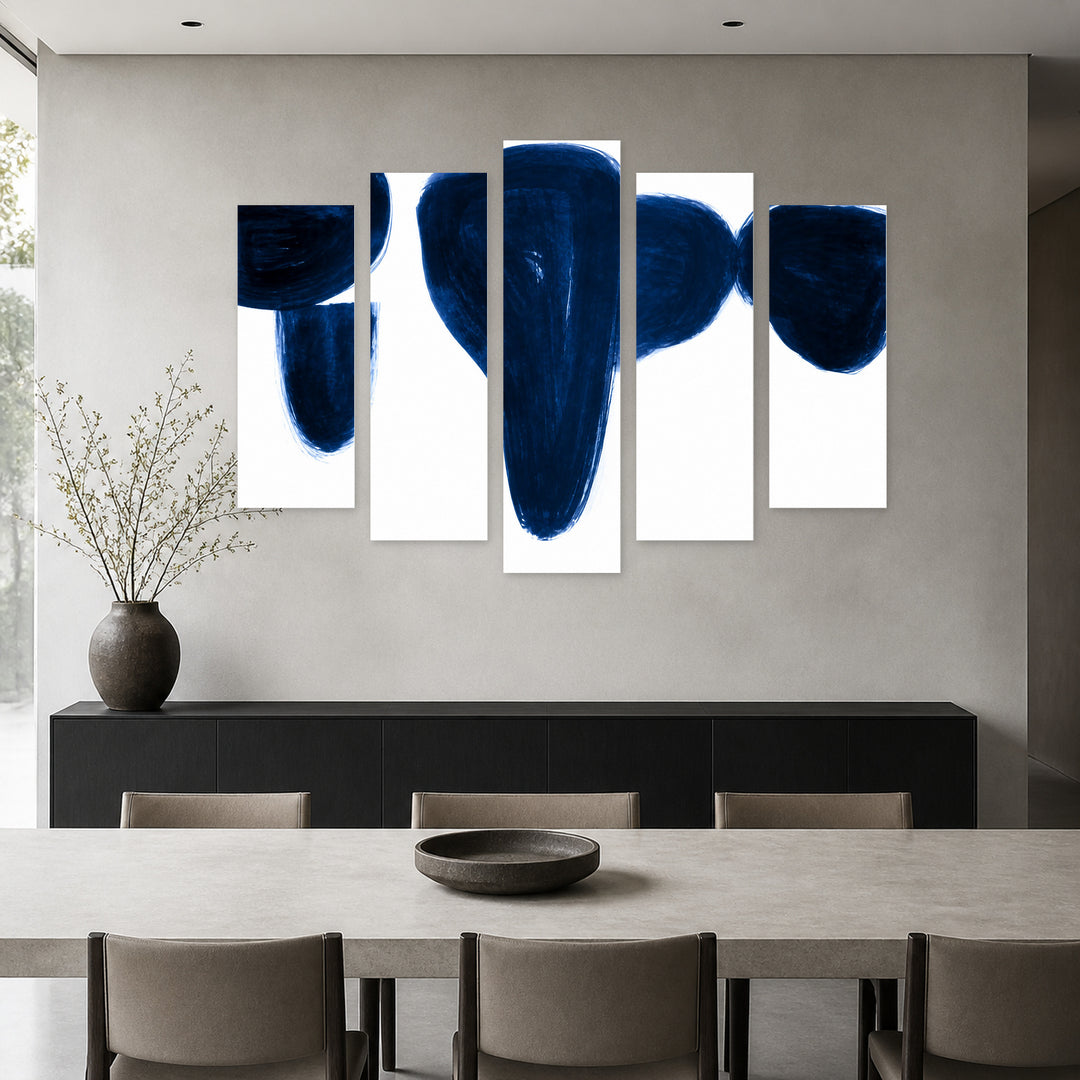 Abstract Graphic with Geometric Rhythm — five-panel wall art in frontal interior | 5wallart 54530 M3