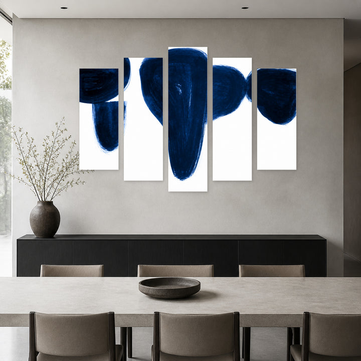 Abstract Graphic with Geometric Rhythm — five-panel wall art in frontal interior | 5wallart 54530 M3
