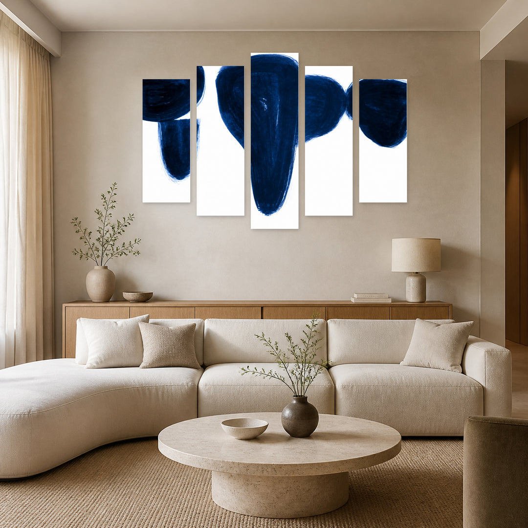 Abstract Graphic with Geometric Rhythm — five-panel wall art in alternate frontal interior | 5wallart 54530 M4