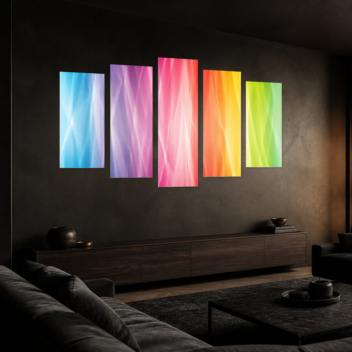 Color Spectrum Background with Dreamlike Atmosphere — five-panel wall art in perspective interior | 5wallart 54531 M2