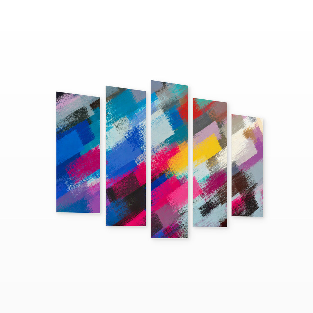Abstract Strokes with Dramatic Contrast — five-panel wall art on white background in perspective | 5wallart 54533 M1