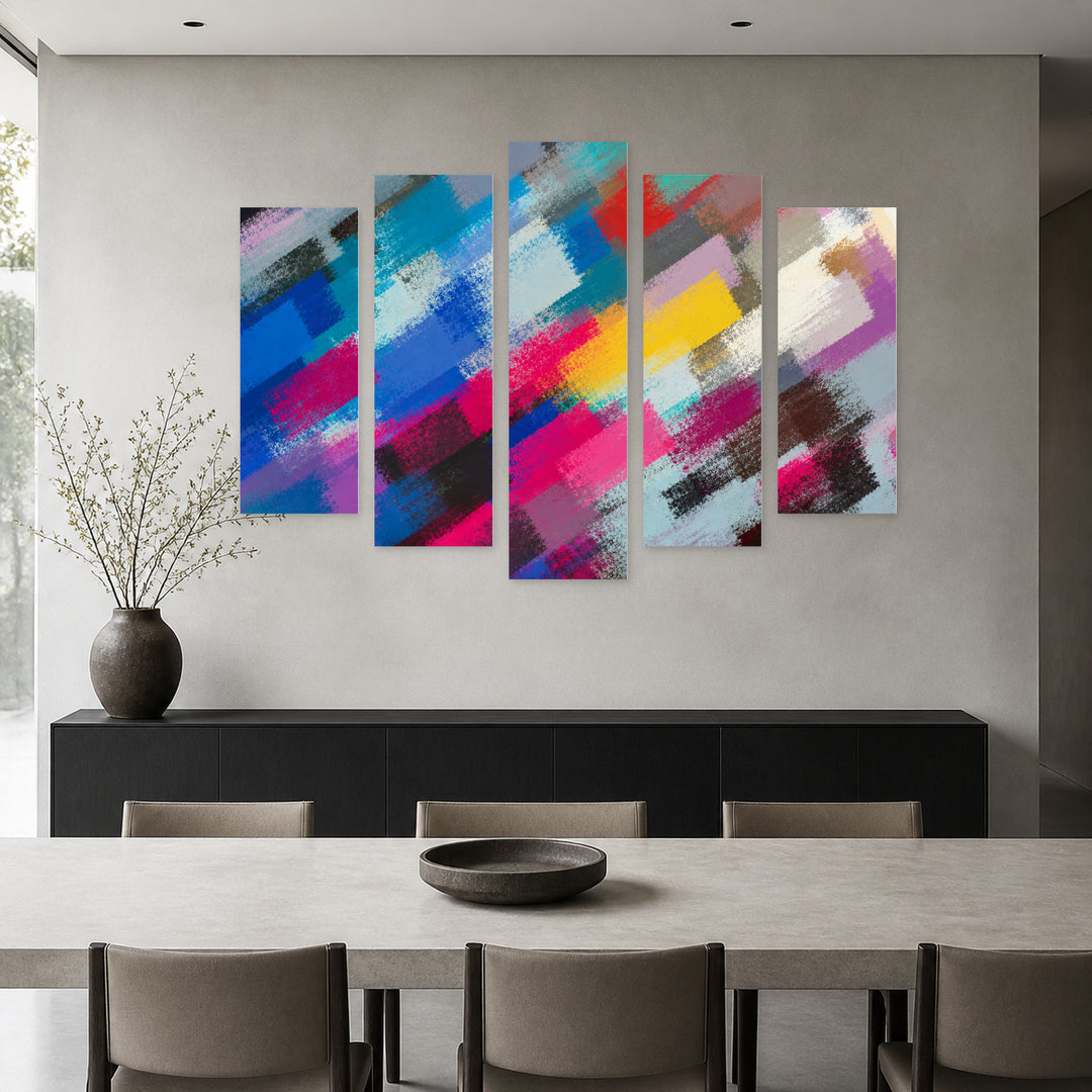 Abstract Strokes with Dramatic Contrast — five-panel wall art in alternate frontal interior | 5wallart 54533 M4