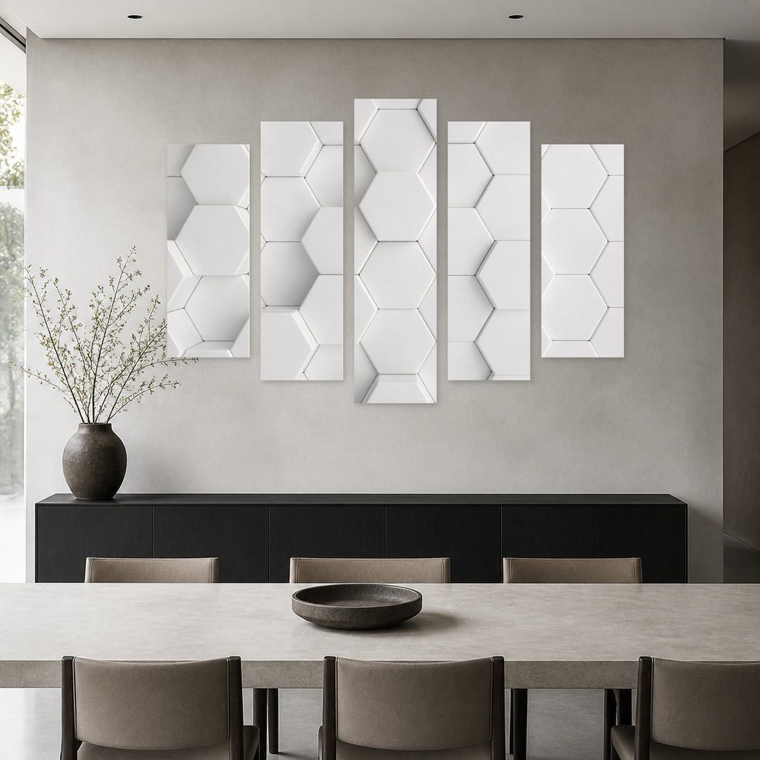 Geometric Background in Serene Light — five-panel wall art in frontal interior | 5wallart 54534 M3