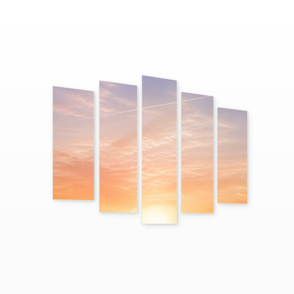 Elephants Crossing the Desert in Serene Light — five-panel wall art on white background in perspective | 5wallart 54535 M1