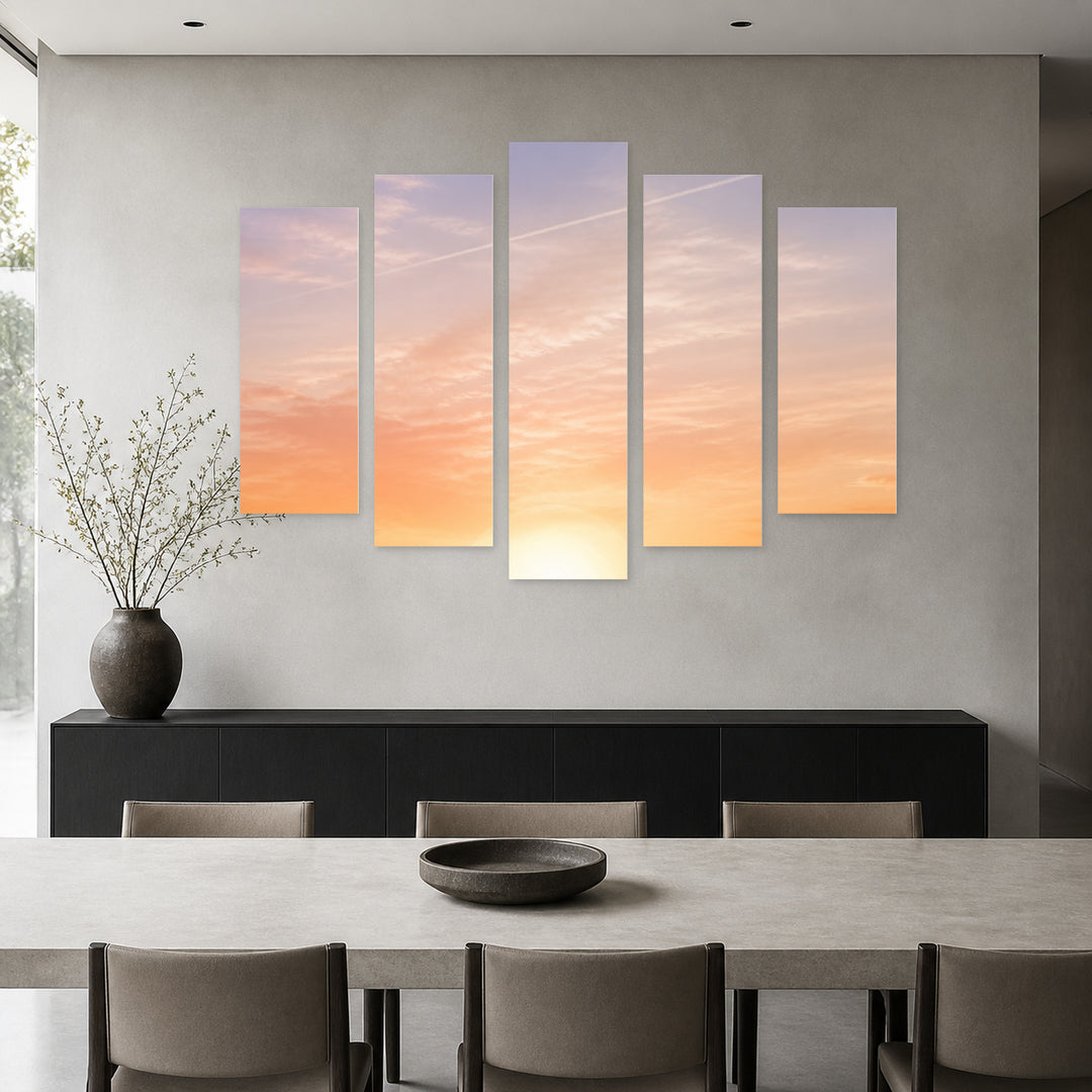 Elephants Crossing the Desert in Serene Light — five-panel wall art in alternate frontal interior | 5wallart 54535 M4