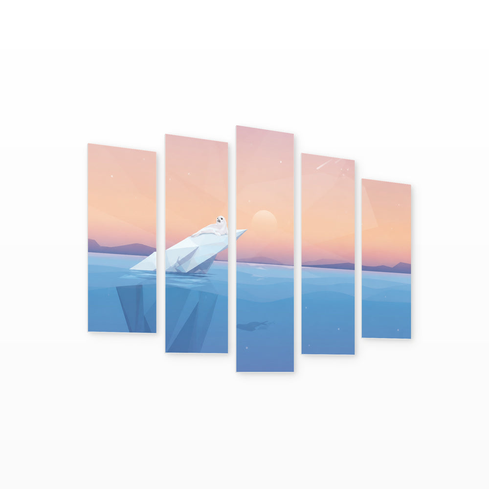 Abstract Landscape with Iceberg in Winter — five-panel wall art on white background in perspective | 5wallart 54536 M1