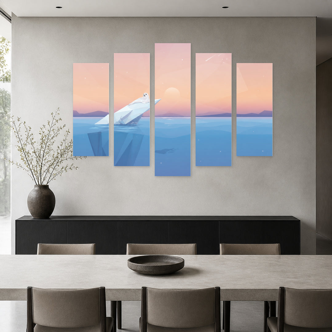 Abstract Landscape with Iceberg in Winter — five-panel wall art in frontal interior | 5wallart 54536 M3