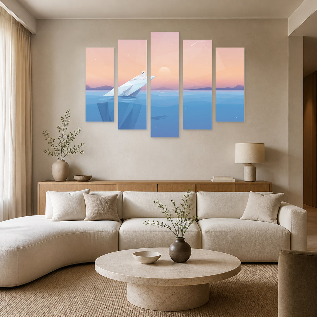 Abstract Landscape with Iceberg in Winter — five-panel wall art in alternate frontal interior | 5wallart 54536 M4
