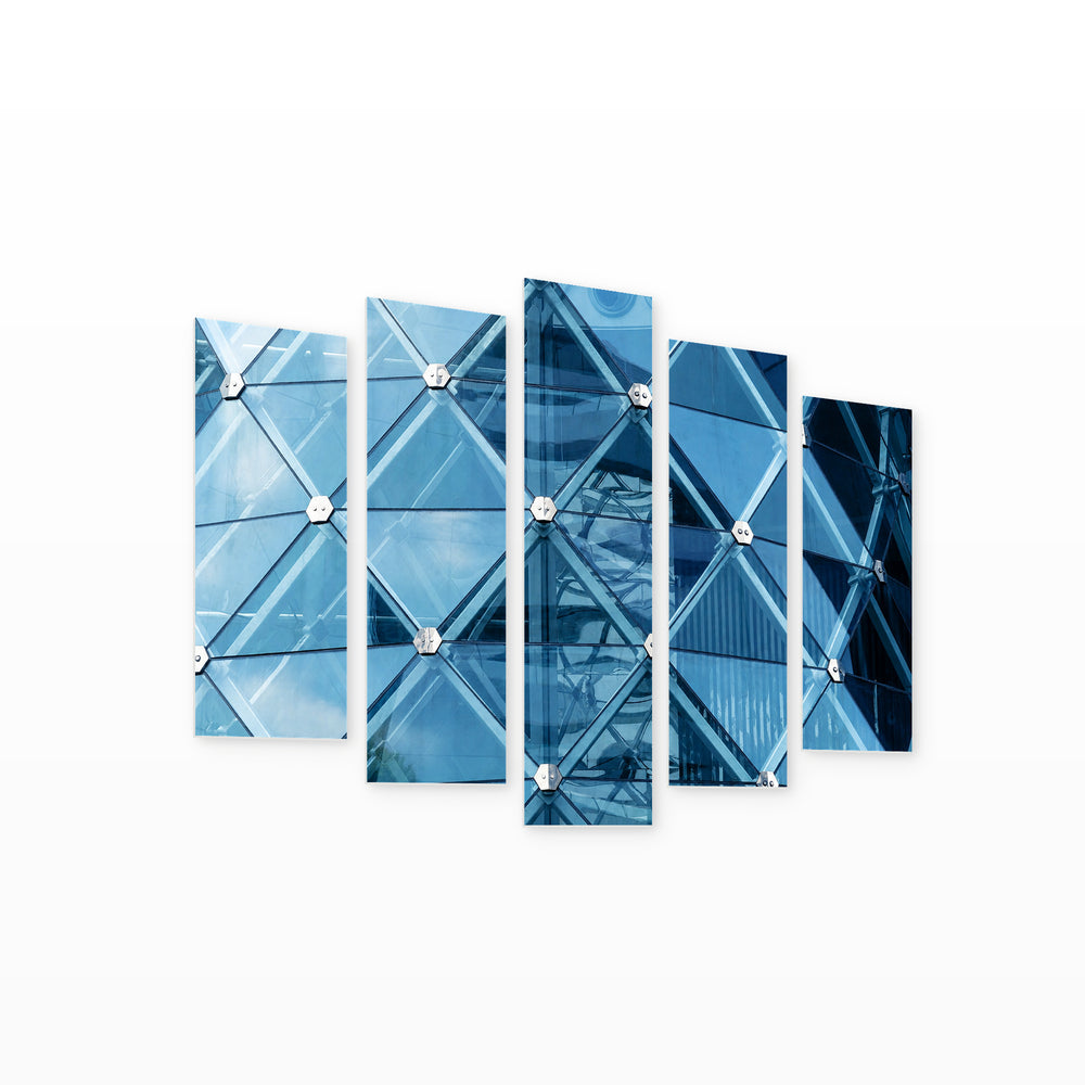 Glass Facade Design with Geometric Rhythm — five-panel wall art on white background in perspective | 5wallart 54538 M1