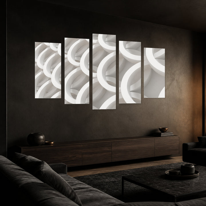 Abstract Geometric Background in Serene Light — five-panel wall art in perspective interior | 5wallart 54539 M2