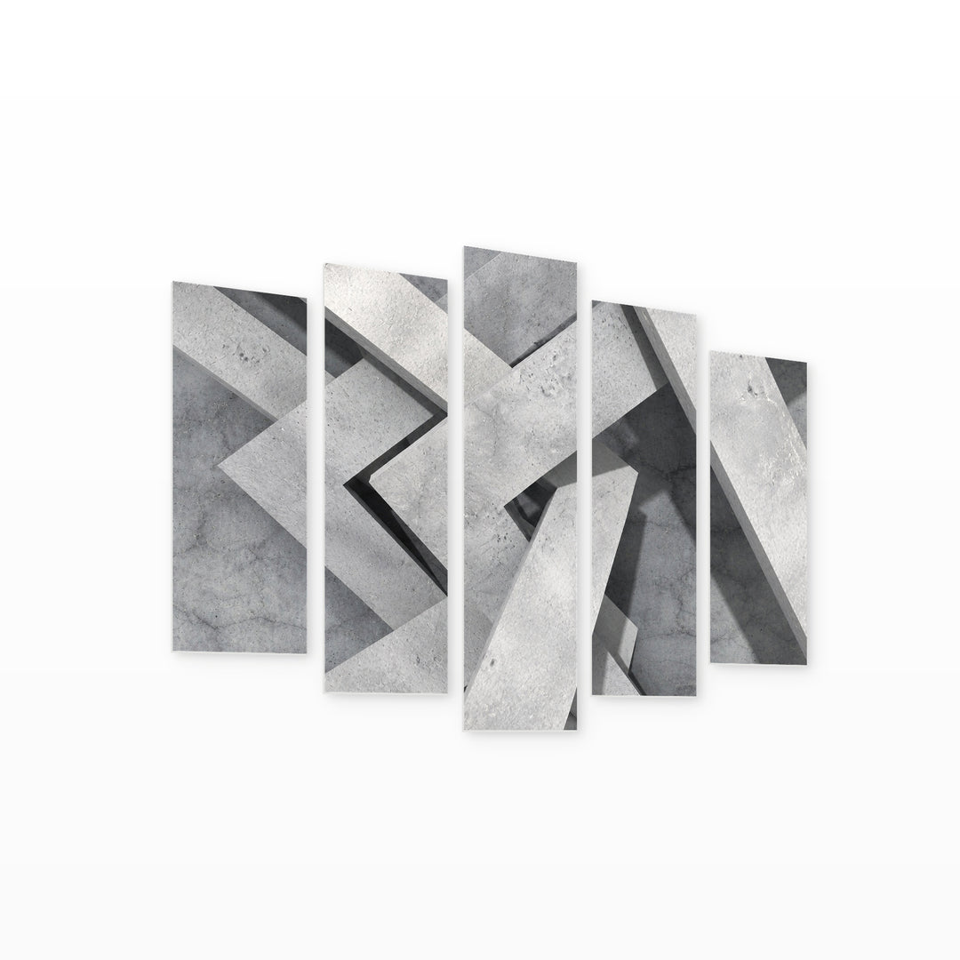 Abstract Concrete Architecture with Geometric Rhythm — five-panel wall art on white background in perspective | 5wallart 54540 M1