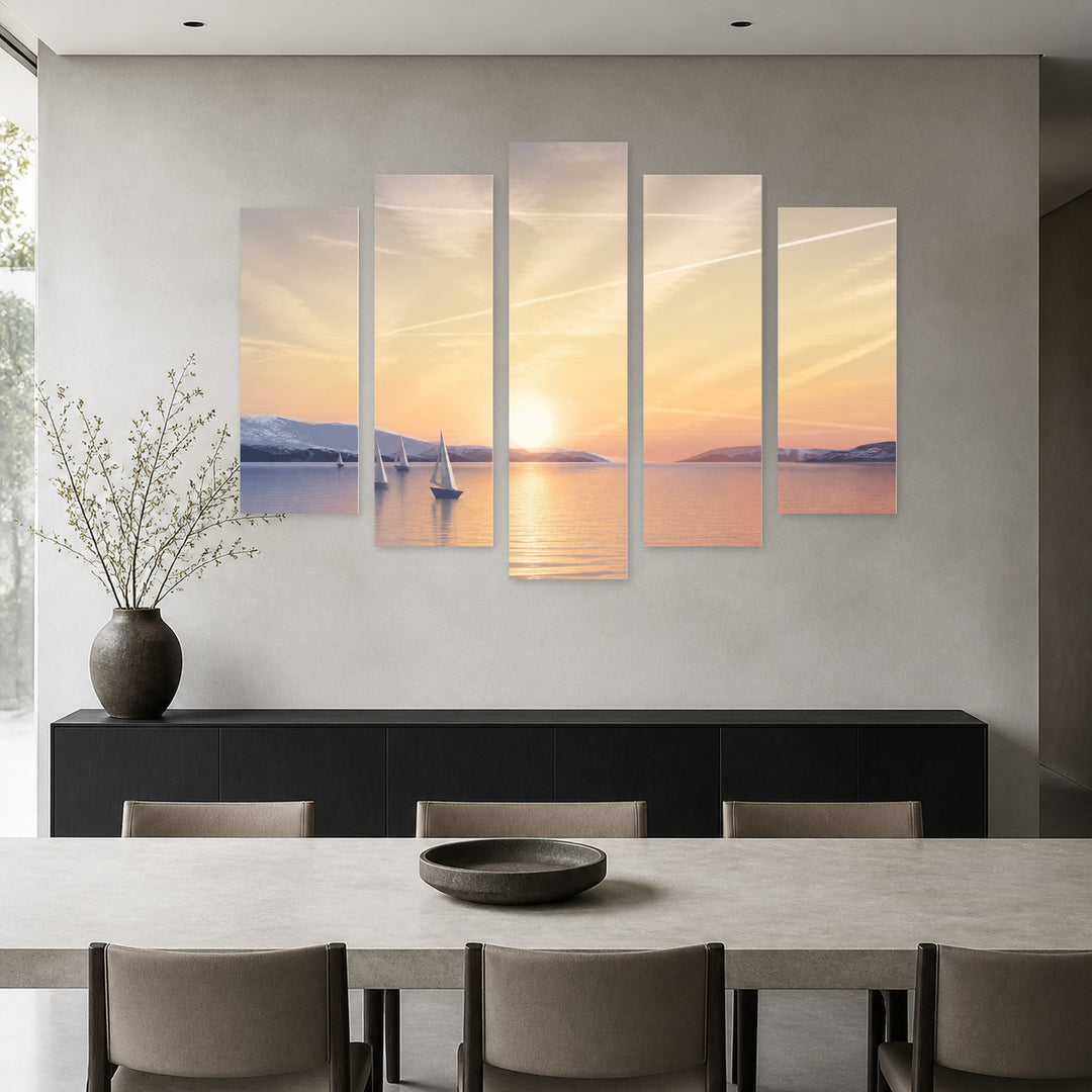 Abstract Landscape with the Ocean in Winter — five-panel wall art in alternate frontal interior | 5wallart 54541 M4
