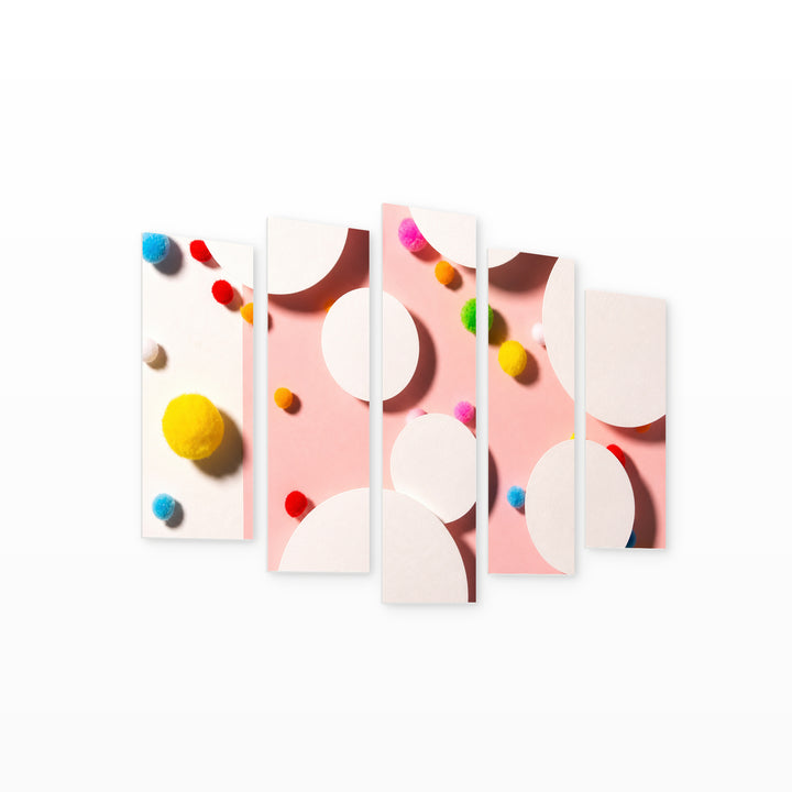 Colorful Art Background with Geometric Rhythm — five-panel wall art on white background in perspective | 5wallart 54542 M1