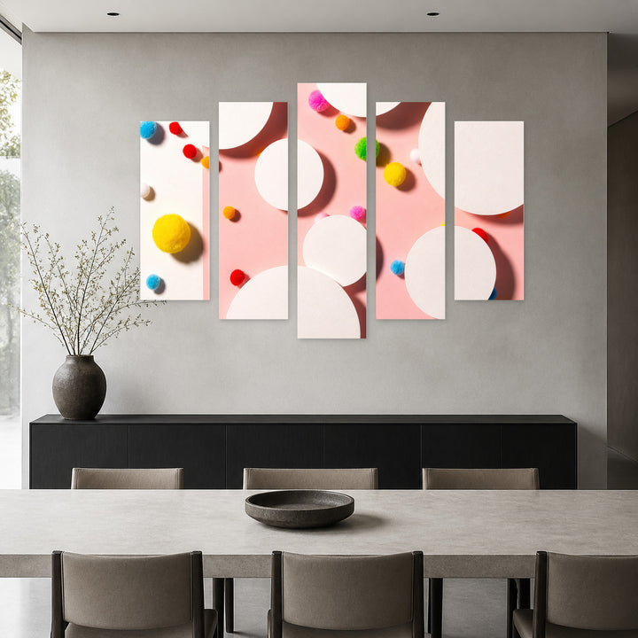 Colorful Art Background with Geometric Rhythm — five-panel wall art in frontal interior | 5wallart 54542 M3