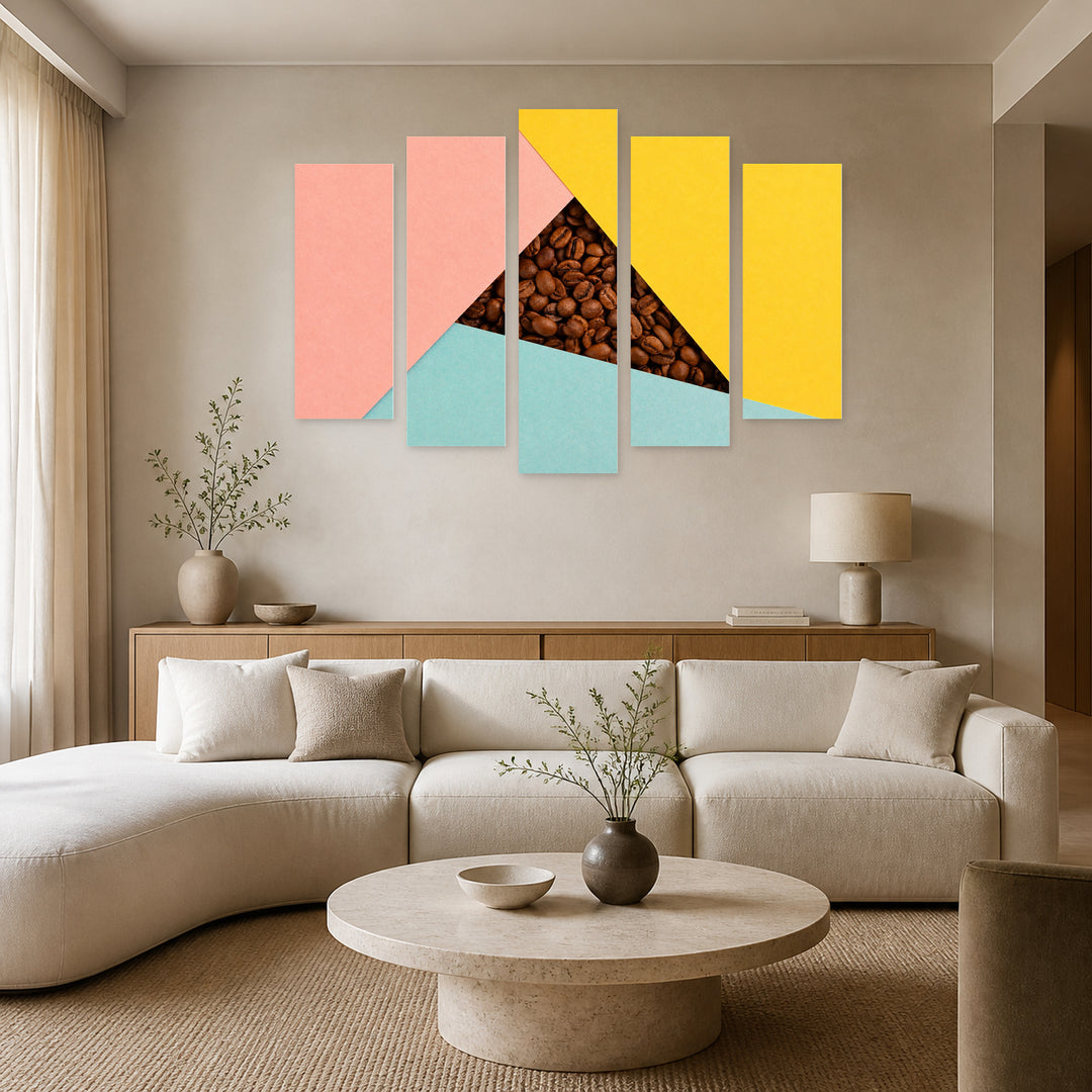 Composition with Coffee Still Life — five-panel wall art in frontal interior | 5wallart 54543 M3