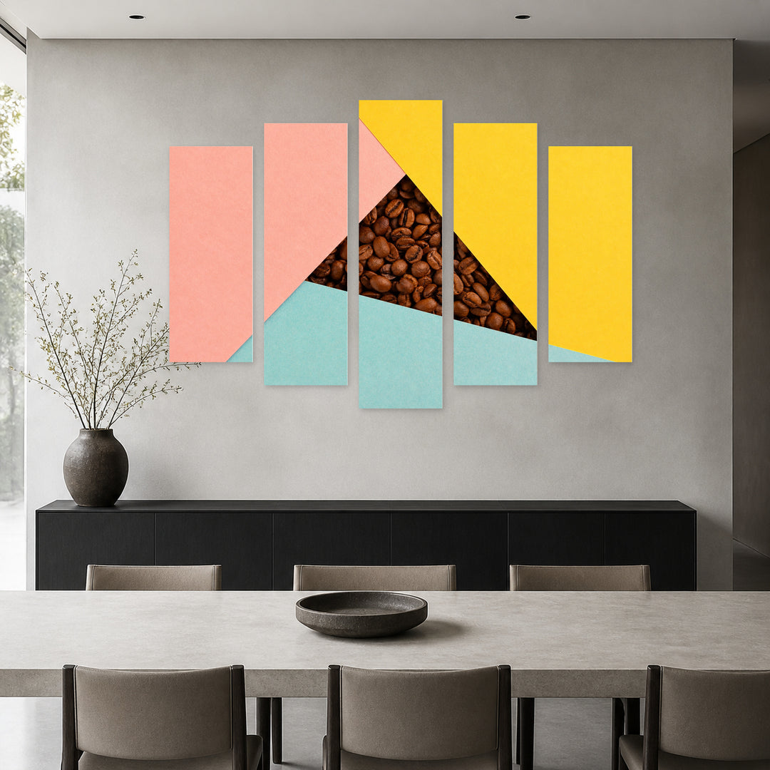 Composition with Coffee Still Life — five-panel wall art in alternate frontal interior | 5wallart 54543 M4