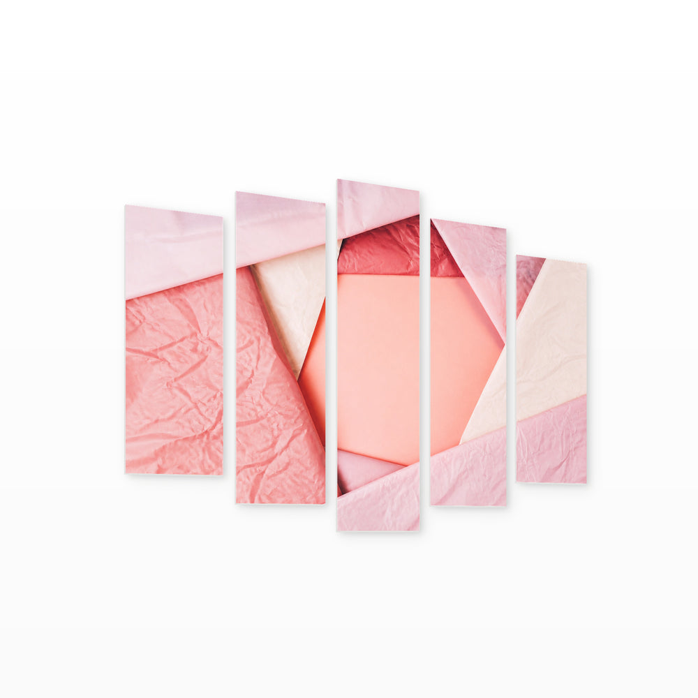 Abstract Pink Background with Geometric Rhythm — five-panel wall art on white background in perspective | 5wallart 54544 M1