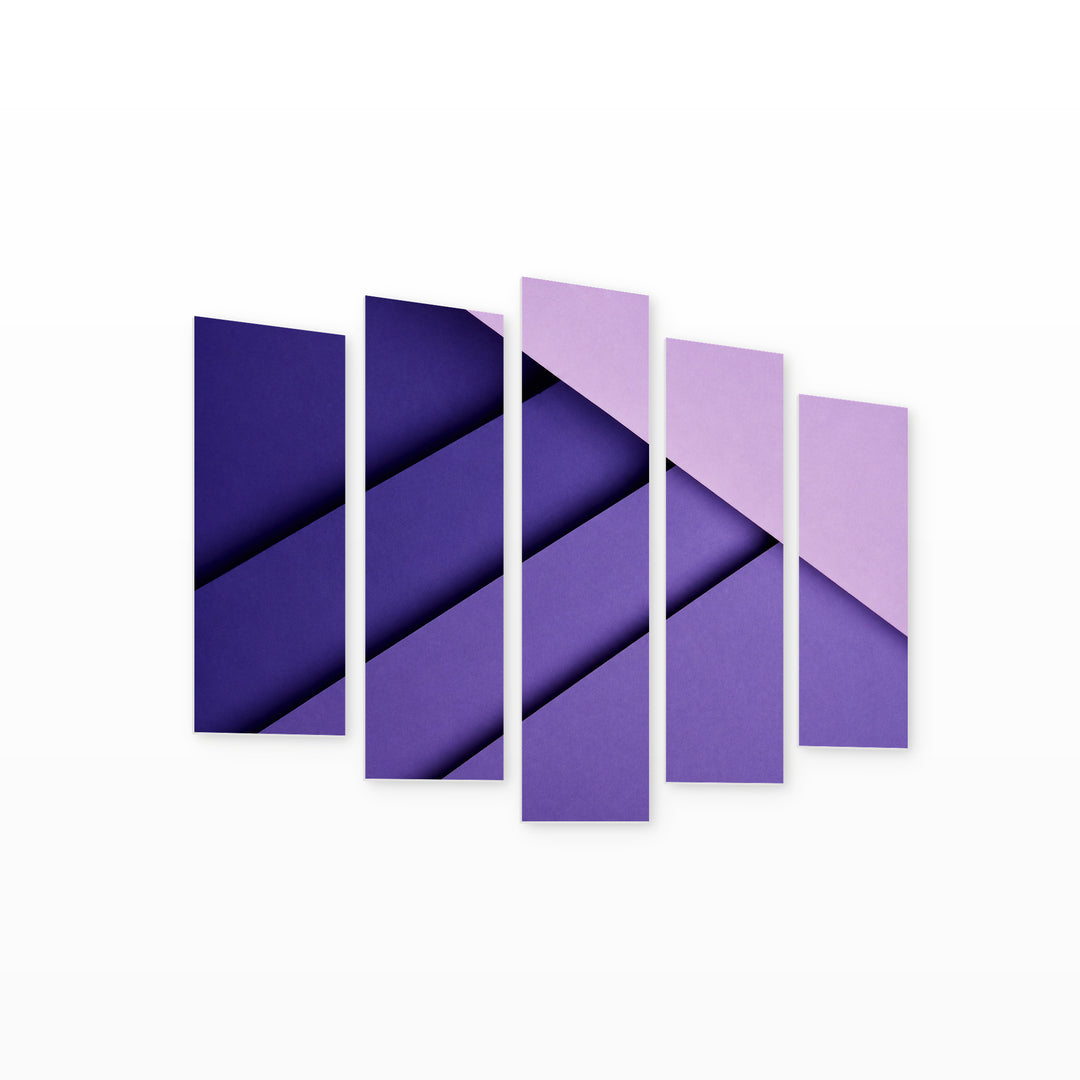 Abstract Purple Background with Geometric Rhythm — five-panel wall art on white background in perspective | 5wallart 54545 M1