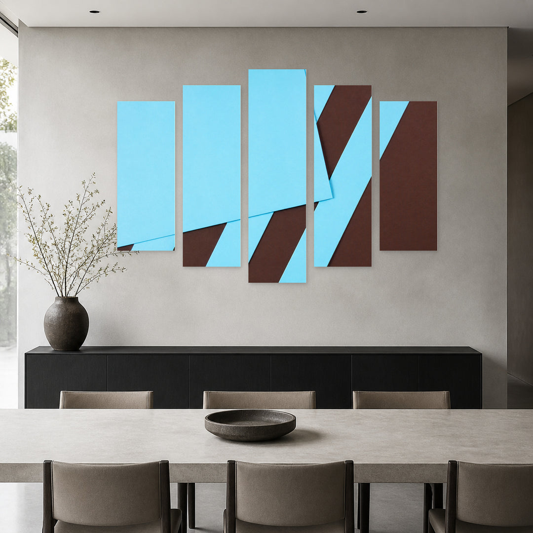 Abstract Blue Lines in Serene Light — five-panel wall art in frontal interior | 5wallart 54546 M3