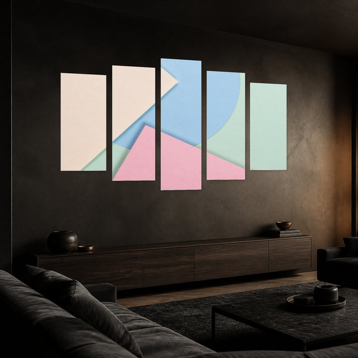 Pastel Colors with Dreamlike Atmosphere — five-panel wall art in perspective interior | 5wallart 54547 M2