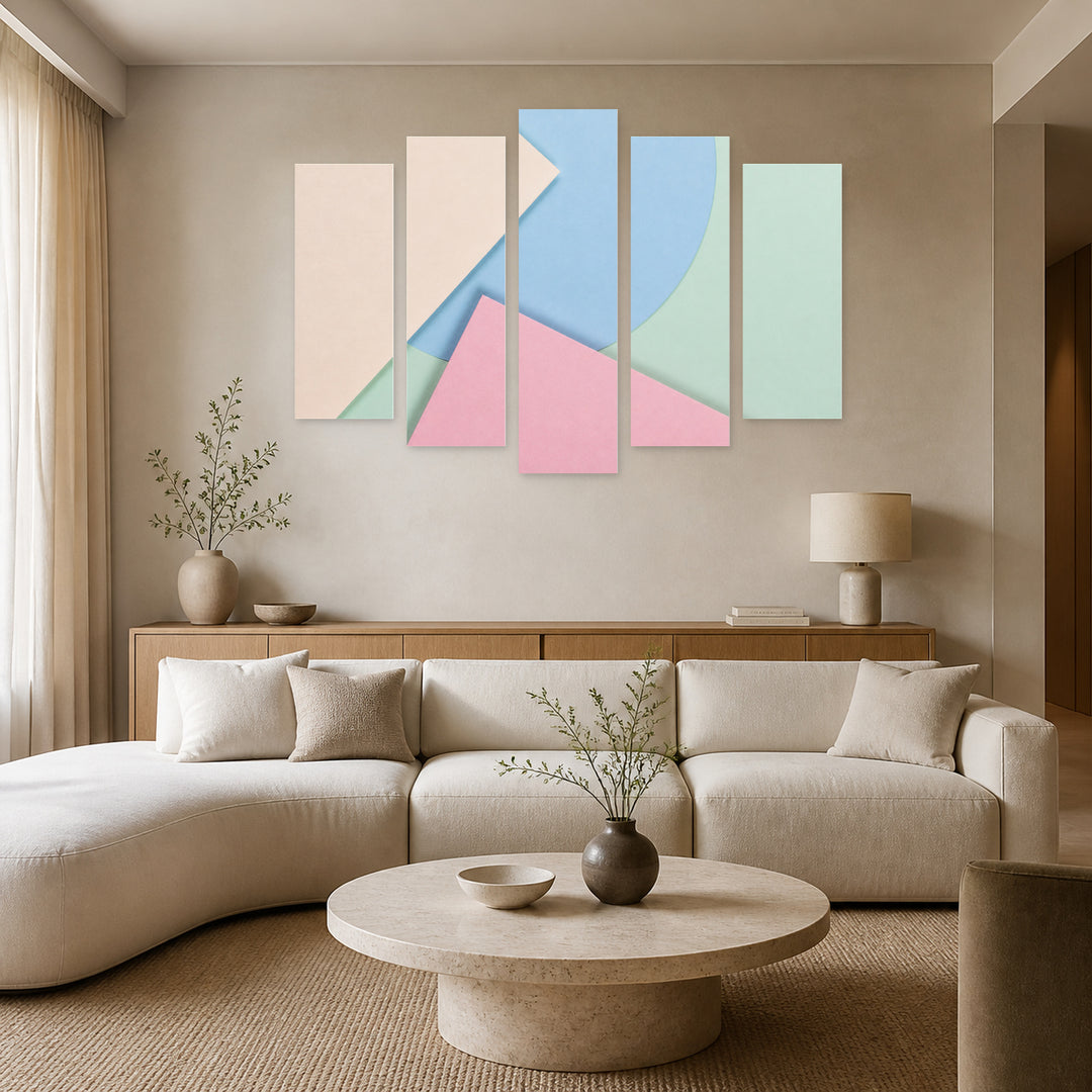 Pastel Colors with Dreamlike Atmosphere — five-panel wall art in frontal interior | 5wallart 54547 M3