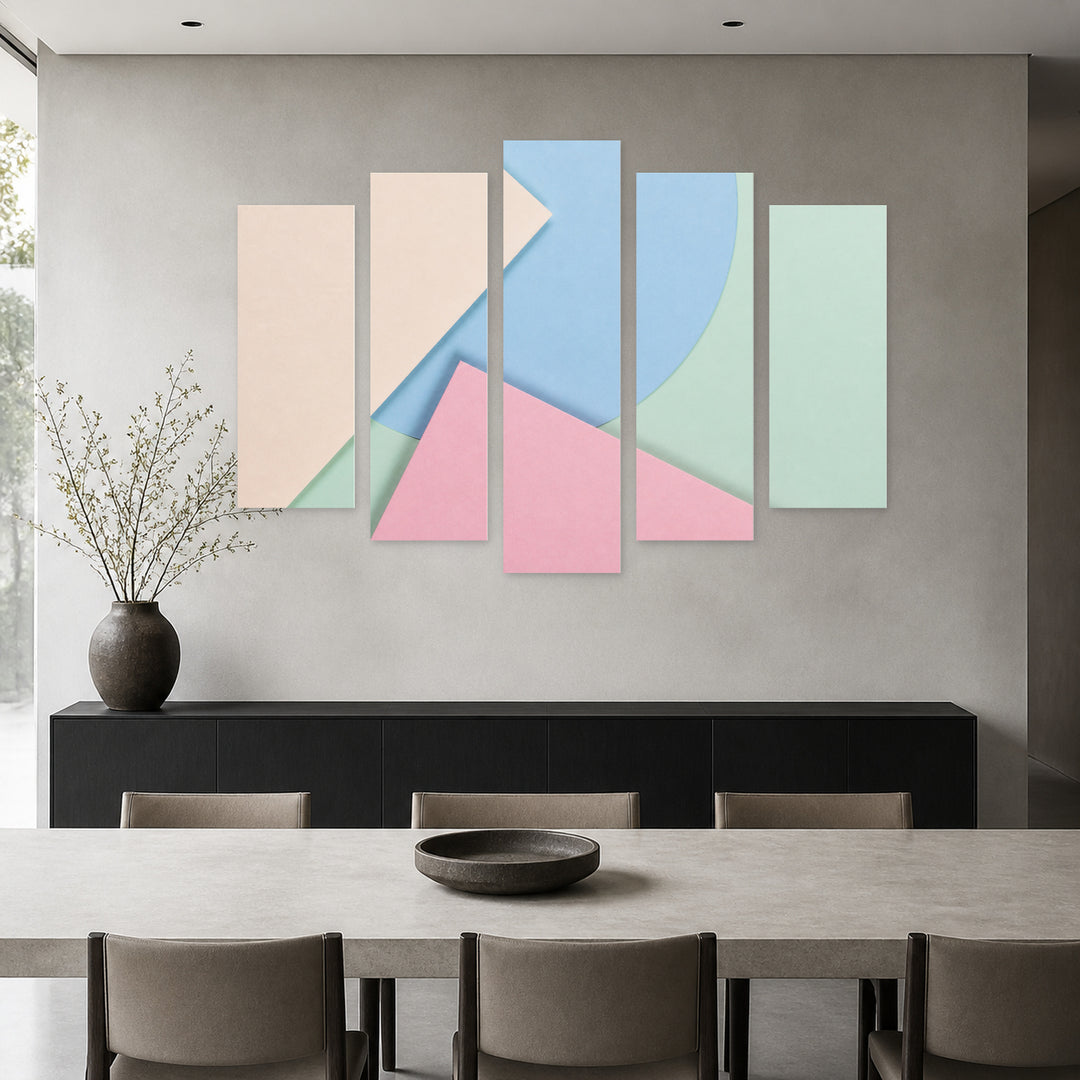 Pastel Colors with Dreamlike Atmosphere — five-panel wall art in alternate frontal interior | 5wallart 54547 M4