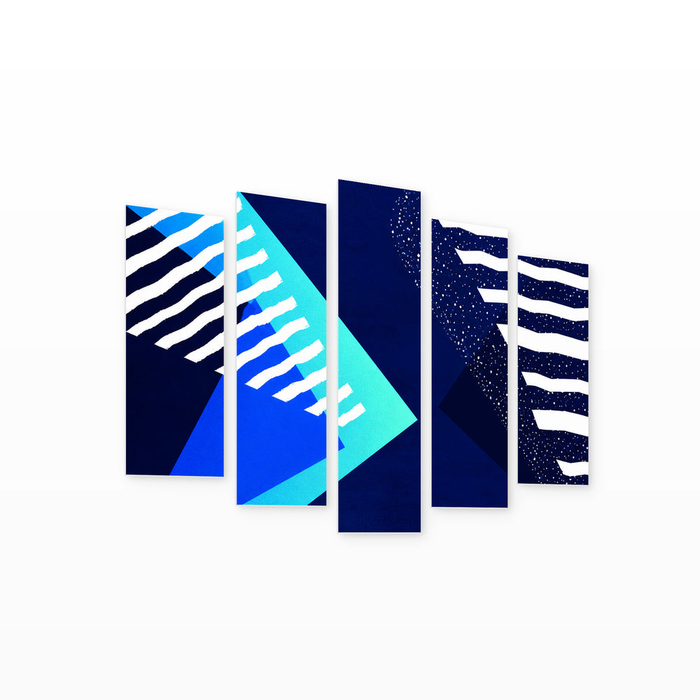 Abstract Geometric Composition with Dramatic Contrast II — five-panel wall art on white background in perspective | 5wallart 54548 M1